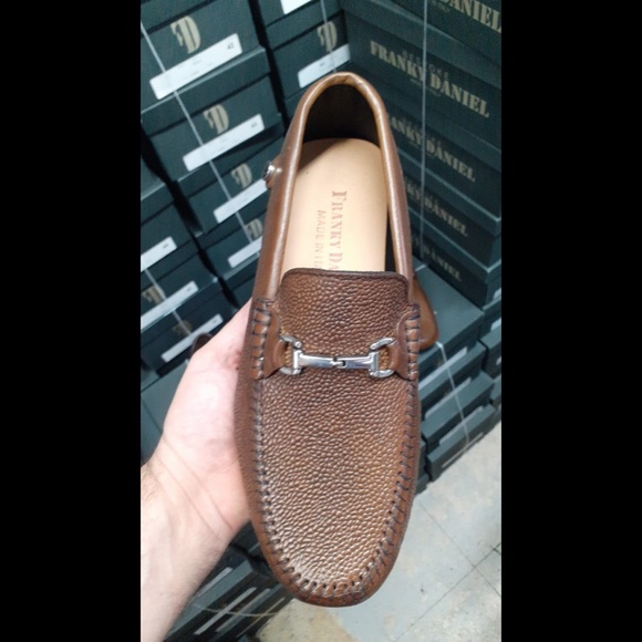 Brown cognac all leather stingray print slip on moccasin. Top quality handmade
